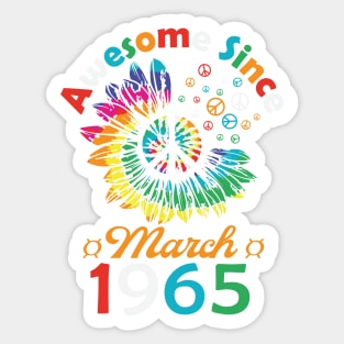 Funny Birthday Quote, Awesome Since March 1965, Retro Birthday Sticker